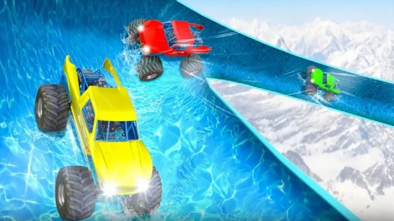 Play Crazy Monster Truck Water Slide Game Online Mobile Free