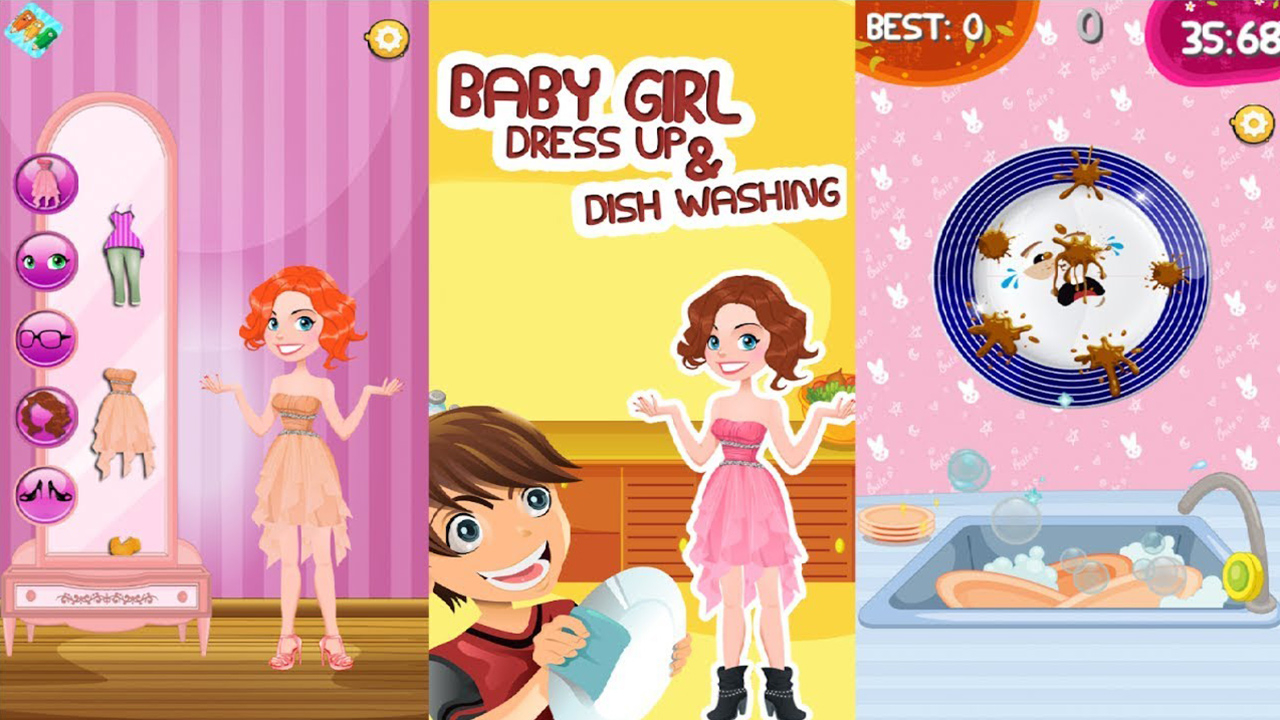 Play Girl Dress up & Dishwashing Free Game