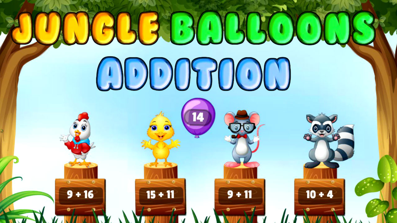 Play Jungle Balloons Addition Free Game Online