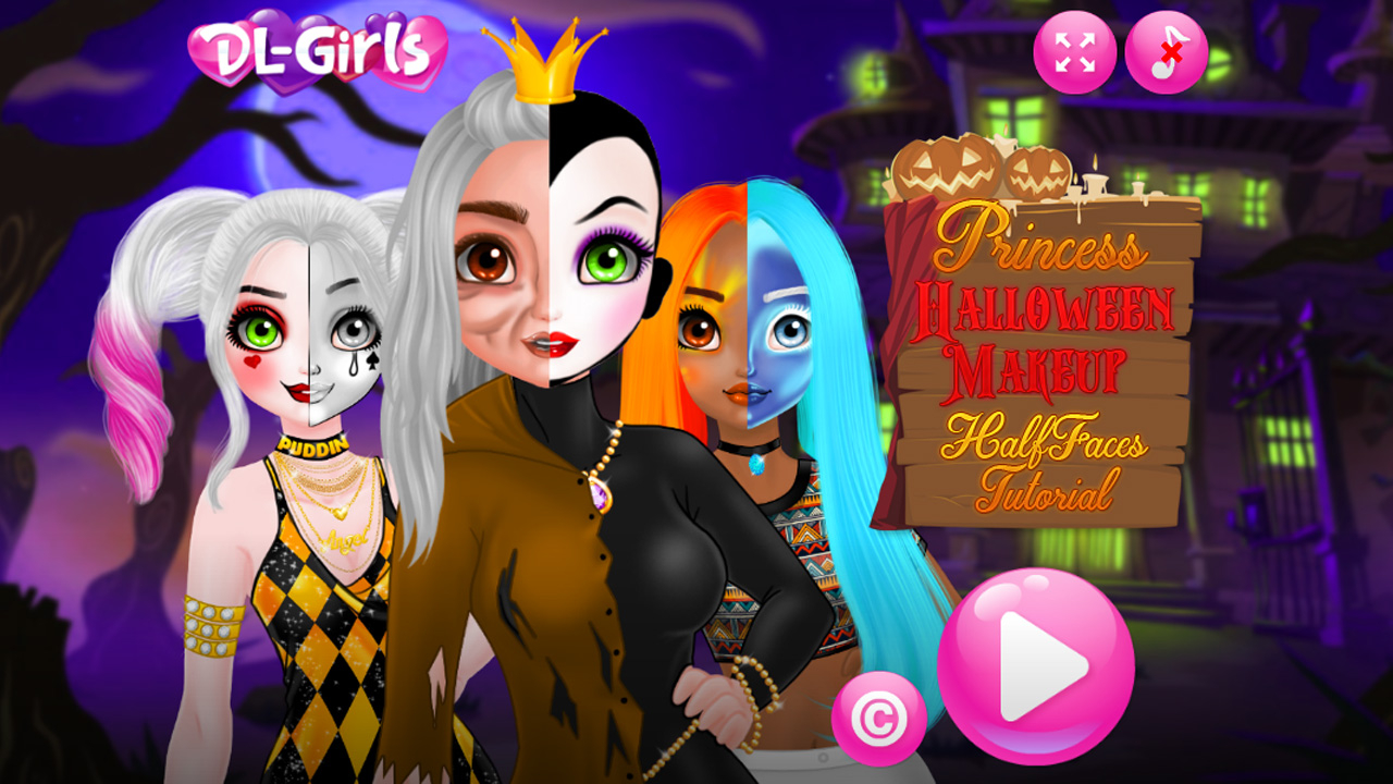 Play Princess Halloween Makeup HalfFaces Tutorial Game Online